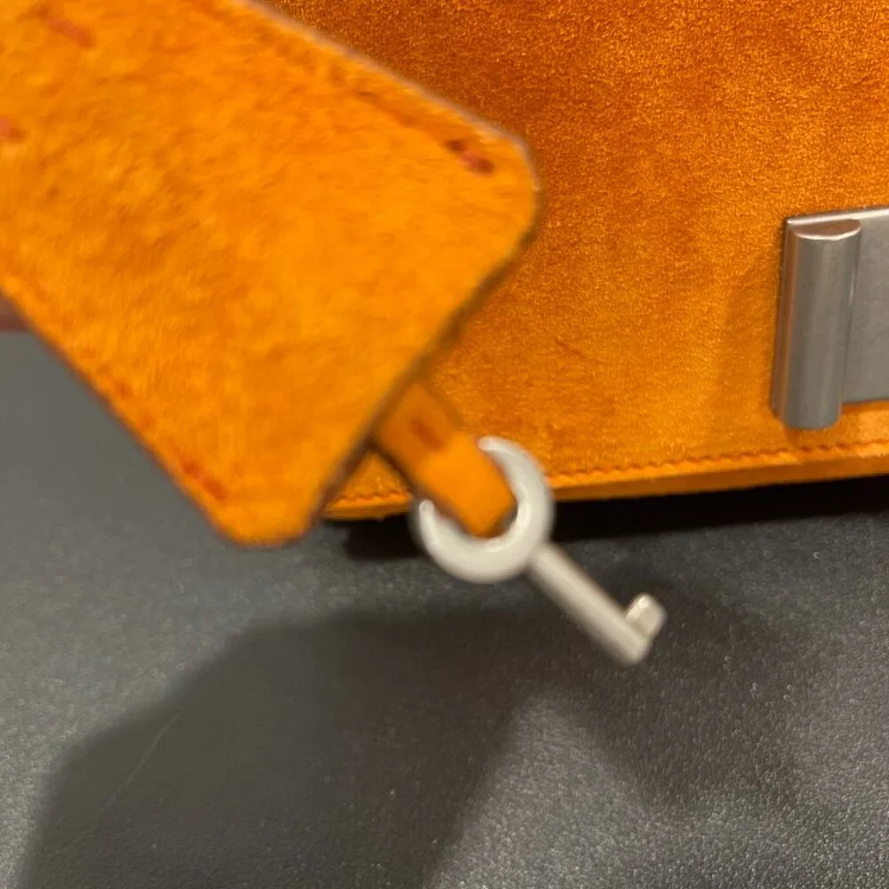 Prada Orange Suede Lock Flap Chain Shoulder Bag (141155)